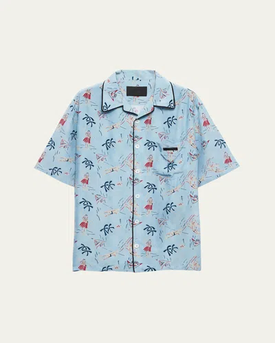 PRADA MEN'S HAWAIIAN-PRINT SHORT-SLEEVE SHIRT