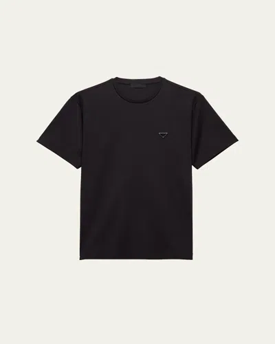 Prada Men's Interlock Cotton Chest-logo Crewneck T-shirt In Black