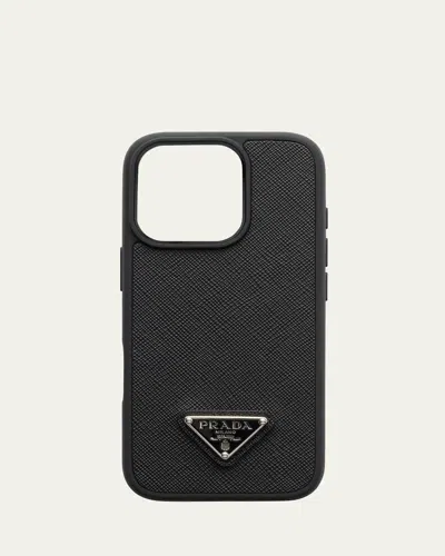 Prada Men's Iphone 16 Pro Leather Triangle Logo Case