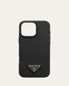 Prada Men's Iphone 16 Pro Max Leather Triangle Logo Case In Black