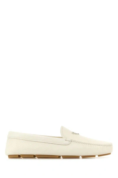 Prada Men Ivory Leather Loafers In White