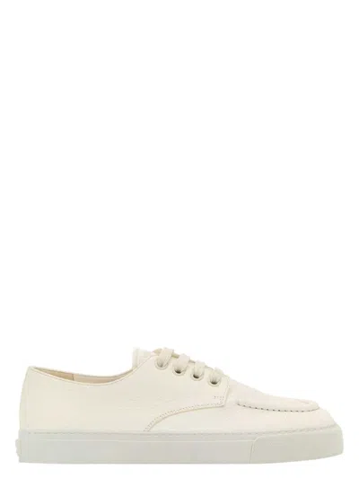 PRADA MEN'S IVORY LEATHER SNEAKERS