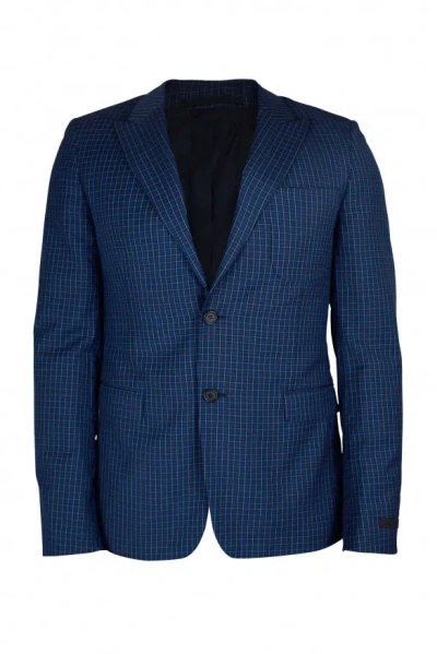 Prada Checkered Button Blazer In Blue