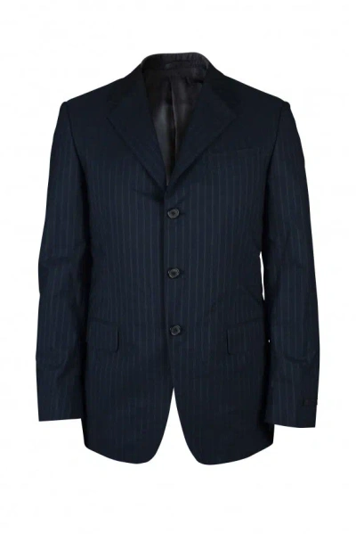 Prada Striped Pocket Cotton Jacket In Blue