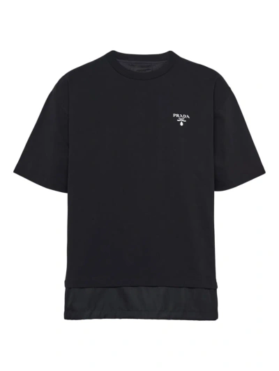Prada Men's Jersey And Re-nylon T-shirt In Black