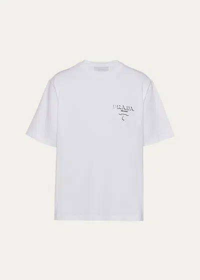 Prada Jersey T-shirt With Logo In Bianco