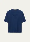 Prada Brand-embossed Oversized-fit Cotton-jersey T-shirt In Bleu