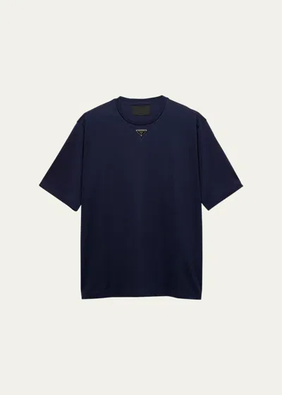 Prada Men's Jersey Triangle Logo T-shirt In Bottiglia