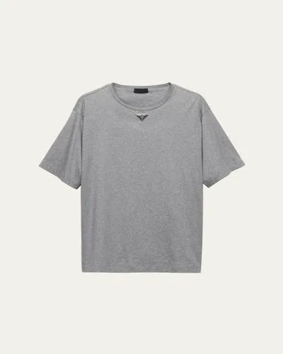 PRADA MEN'S JERSEY TRIANGLE LOGO T-SHIRT