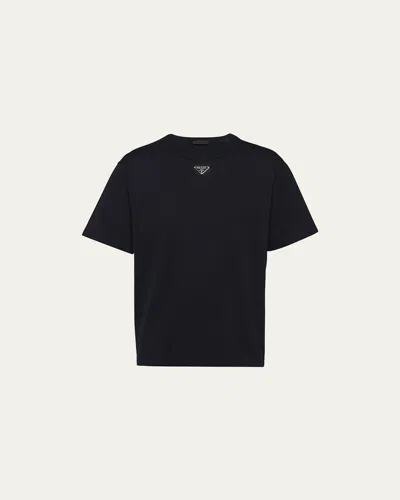 Prada Logo-plaque Short-sleeved Cotton-jersey T-shirt In Nero