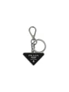 Prada Men Saffiano Leather And Metal Keychain In Metallic