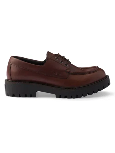 Prada Men's Laced Leather Loafers In Brown