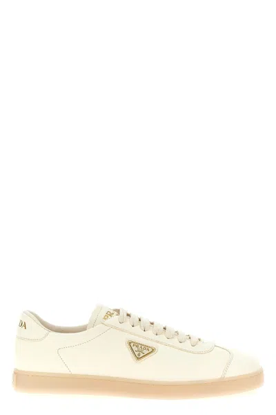 Prada Lane Leather Sneakers In White