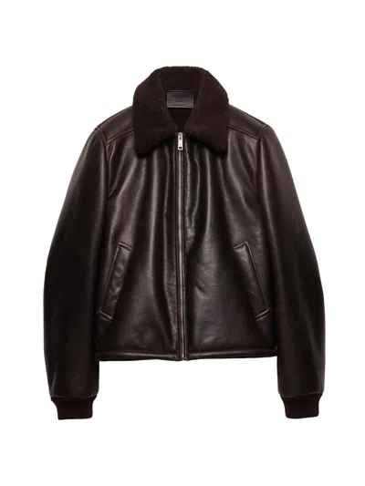 PRADA MEN'S LEATHER AND SHEARLING JACKET