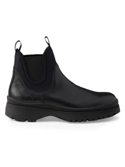 Prada Men's Leather And Stretch Fabric Chelsea Boots In Black