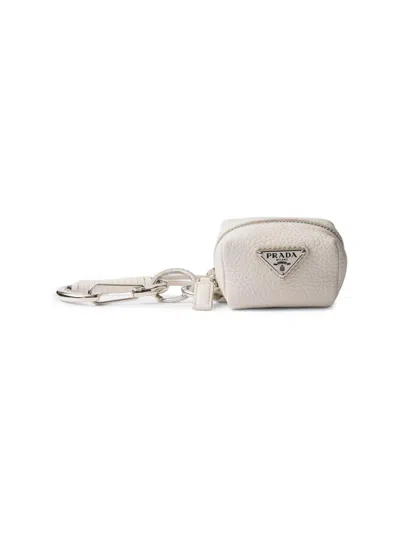 Prada Men's Leather Bag Charm In Neutral
