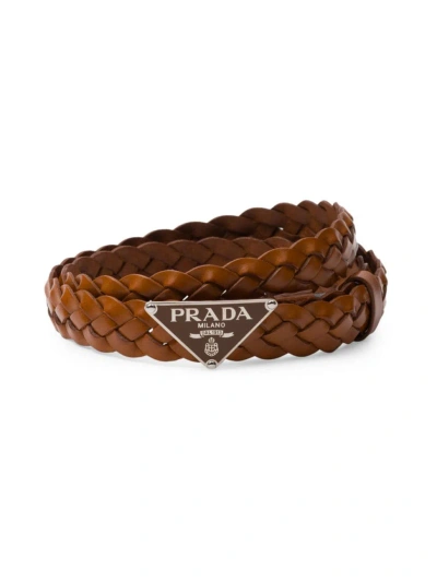 Prada Men's Leather Belt In Brown