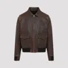 Prada Collared Long-sleeved Leather Jacket In Brown