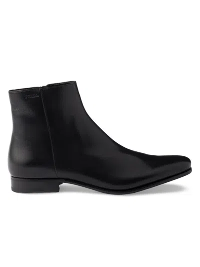 Prada Men's Leather Booties In Black