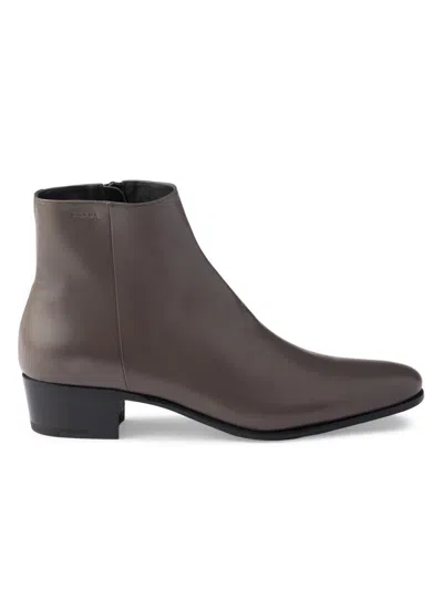 Prada Men's Leather Booties In Brown