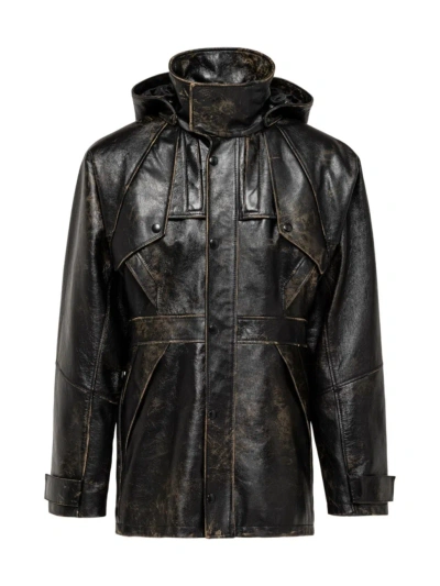 Prada Men's Leather Caban Jacket In Black