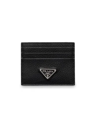 Prada Men's Leather Card Holder In Black