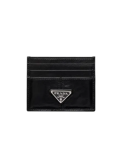 Prada Men's Leather Card Holder In Black