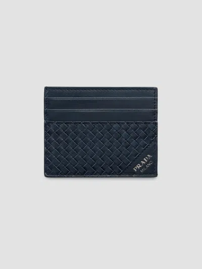 Prada Men's Leather Card Holder In Blue