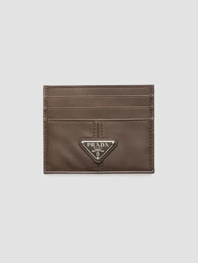 Prada Men's Leather Card Holder In Brown