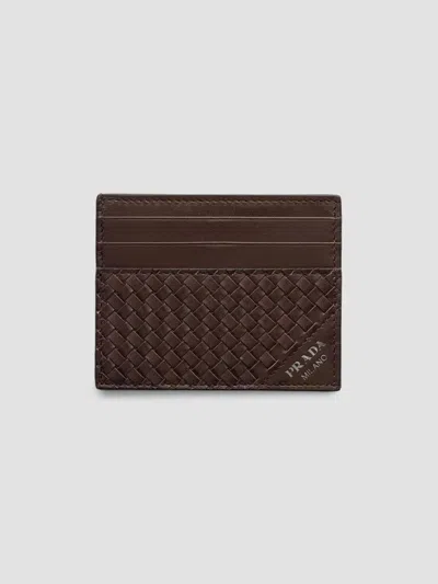 Prada Men's Leather Card Holder In Brown