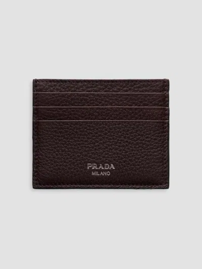 Prada Men's Leather Card Holder In Brown