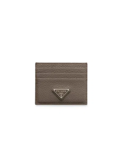 Prada Men's Leather Card Holder In Gray