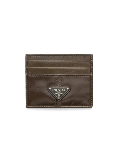 Prada Men's Leather Card Holder In Green