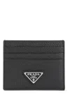 Prada Men's Leather Card Holder With Logo Triangle In Black