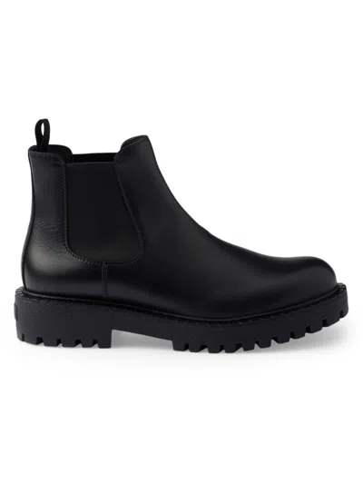 Prada Men's Leather Chelsea Boots In Black