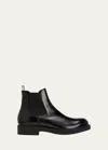Prada Black Leather Ankle Boots In Black