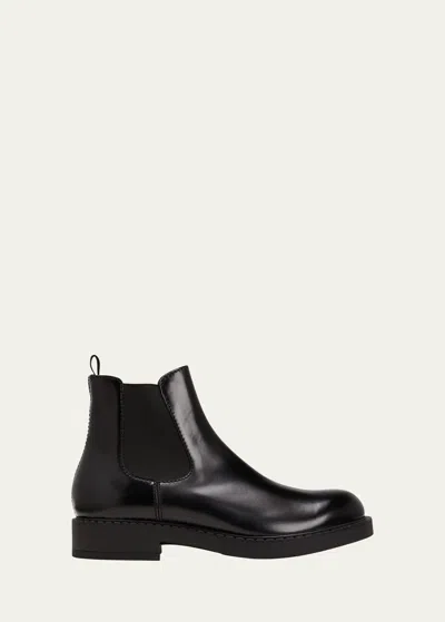 Prada Men's Leather Chelsea Boots In Black