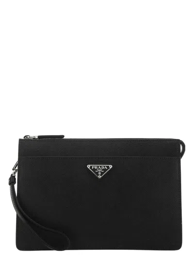 PRADA MEN'S LEATHER CLUTCH