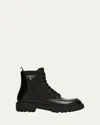 Prada Round Toe Leather Boots With Chunky Sole In Black