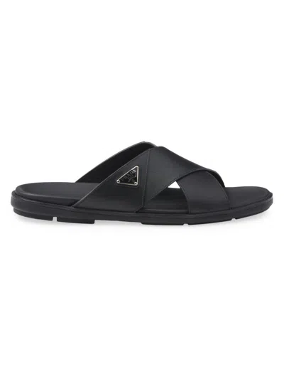 PRADA MEN'S LEATHER CRISSCROSS SLIDES