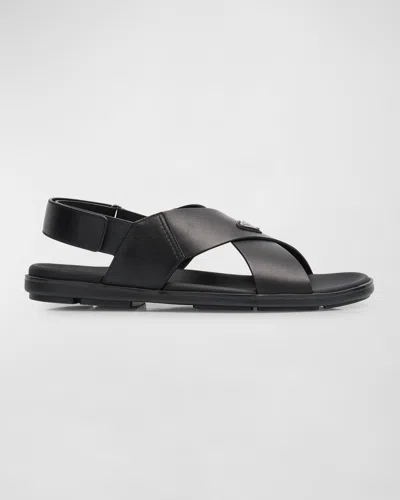 Prada Wide-strap Sandals With Secure Back Strap In Black