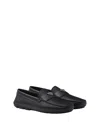 Prada Leather Loafers With Round Toe And Rubber Sole In Black