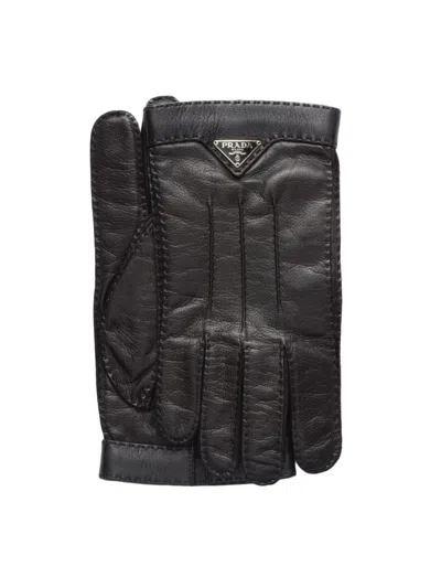 Prada Leather Gloves In Black