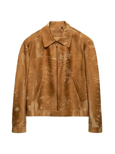Prada Men's Leather Jacket In Brown