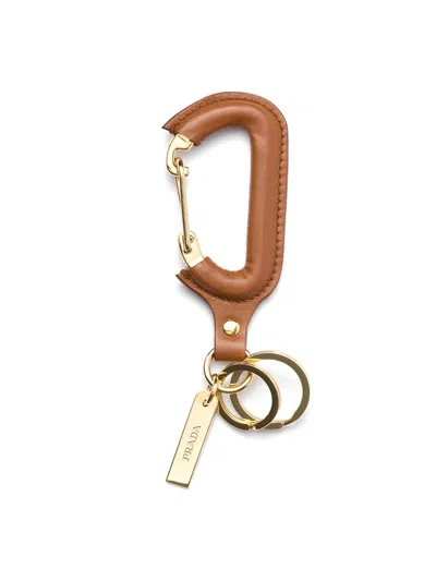 Prada Men's Leather Key Ring In Brown