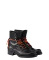 Prada Leather Laced Booties In Black