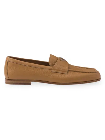 Prada Men's Leather Loafers In Beige Khaki