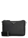 Prada Leather Messenger Bag In Black