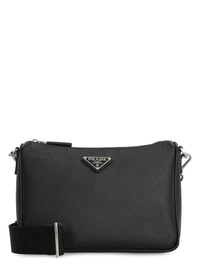 PRADA MEN'S LEATHER MESSENGER BAG