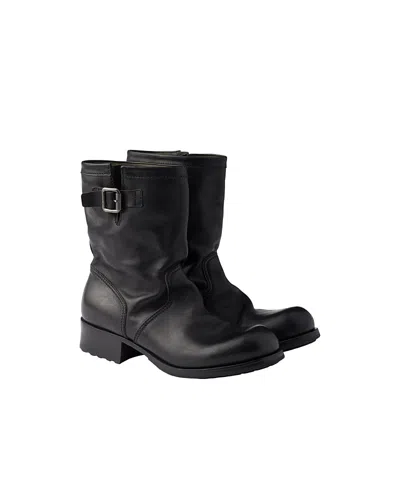 Prada Men's Leather Mid-calf Boots In Black